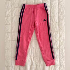 Adidas Kids Pink Joggers with Navy Stripes